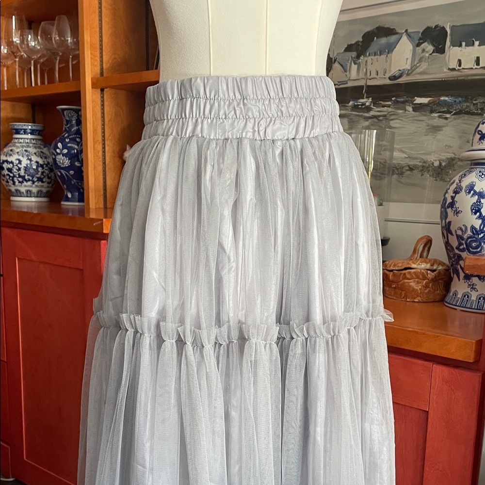 Ryu Light Gray Midi Skirt TULLE Holiday NWT Small - Picture 4 of 8